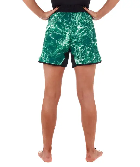 LADIES RECHARGE GRAPPLING SHORTS — GREEN MARBLE