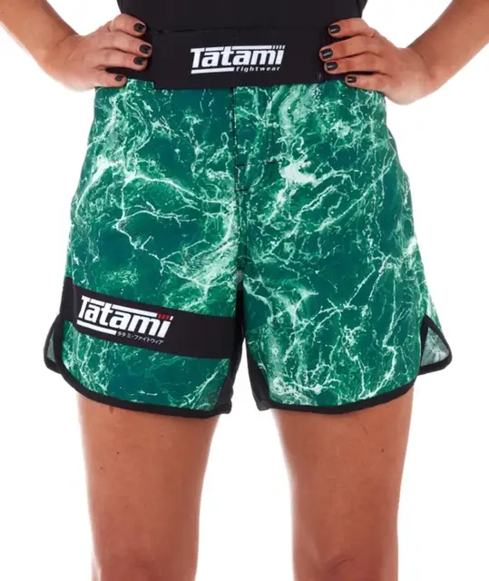 LADIES RECHARGE GRAPPLING SHORTS — GREEN MARBLE